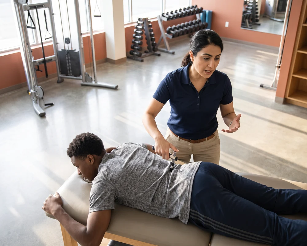 Spinal manipulation in progress at Kaizen Health and Wellness in Urbandale, IA